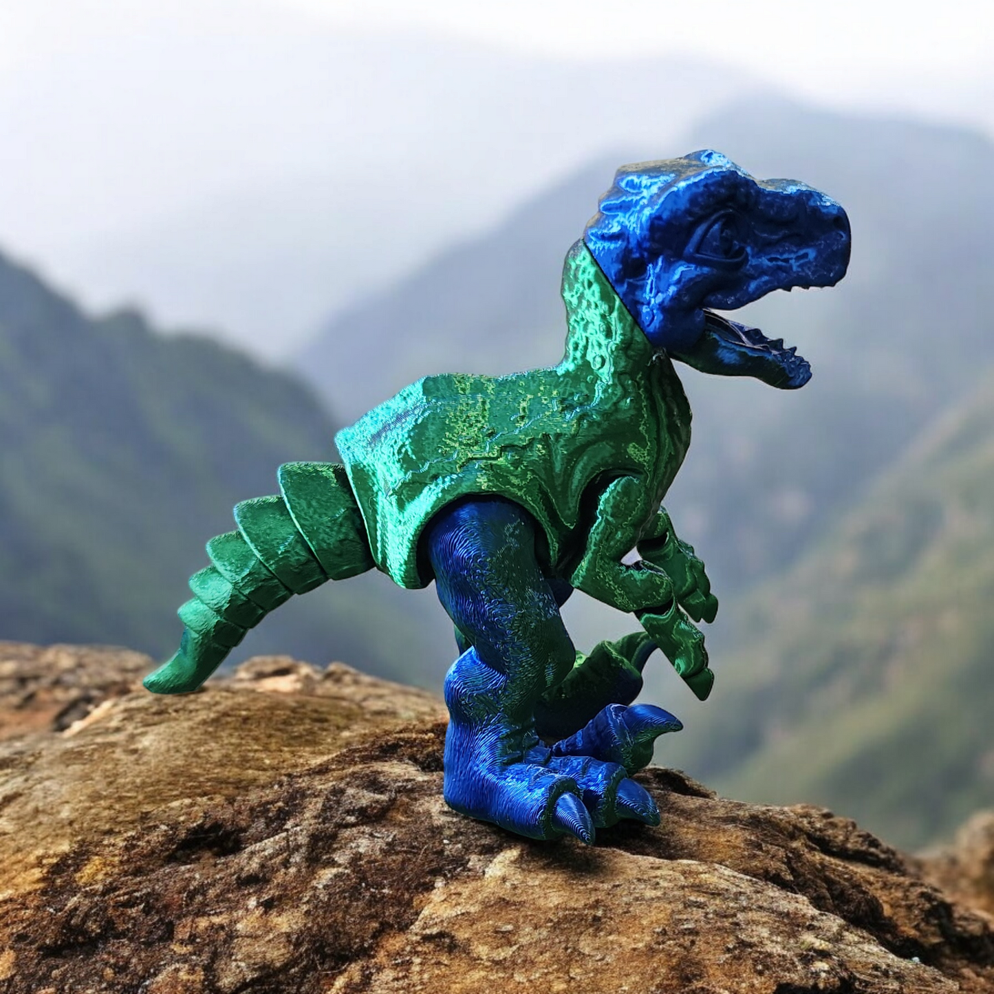 3D Printed T-Rex Dinosaur Figure - Blue and Green