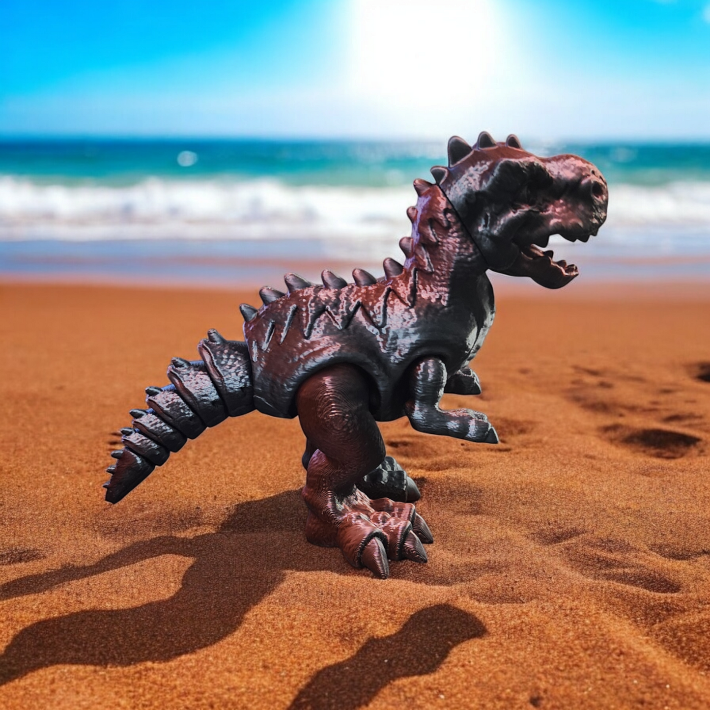 3D Printed T-Rex Dinosaur Figure Red and Black